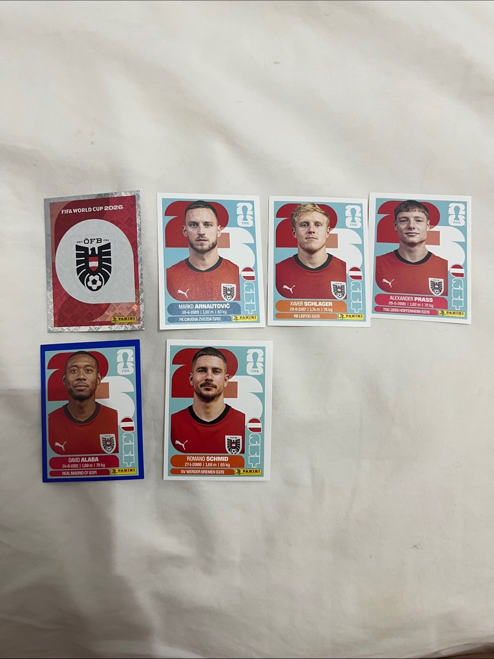 Panini Austria Team Sticker Set - Red & Light Blue Accents